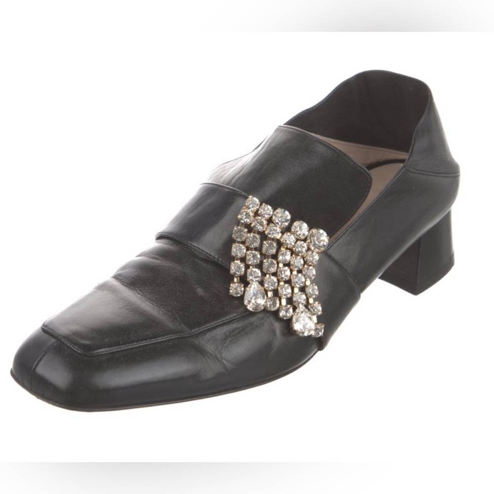 Stuart Weitzman Black Loafers with Rhinestone Detail